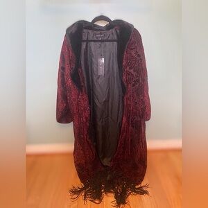 Burgundy Velvet Duster with Faux Fur Collar (new w/ tags)